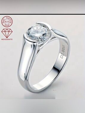 Moissanite Solitaire Ring - 925 Silver, 18k Gold Plating - Size 6